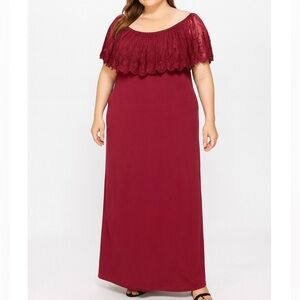 Just Found maxi dress in burgundy lace over shoulder flowy plus size 1X New
